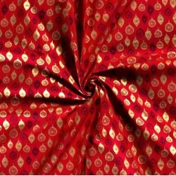 Tecido de Algodão com bolas de Natal douradas Decoração Fundo Vermelho | Tissus Loup