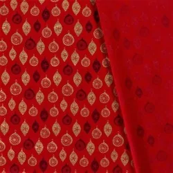 Tecido de Algodão com bolas de Natal douradas Decoração Fundo Vermelho | Tissus Loup