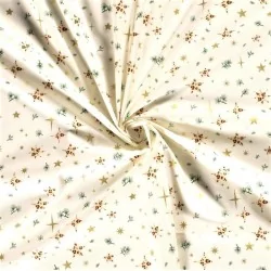 Tecido de Algodão Estrelas douradas e Ramos de Pinheiro Fundo Branco | Tissus Loup