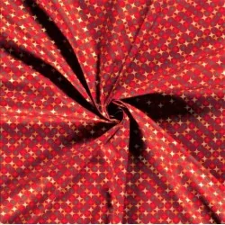 Tecido de Algodão Estrelas Douradas de Natal Fundo Vermelho | Tissus Loup