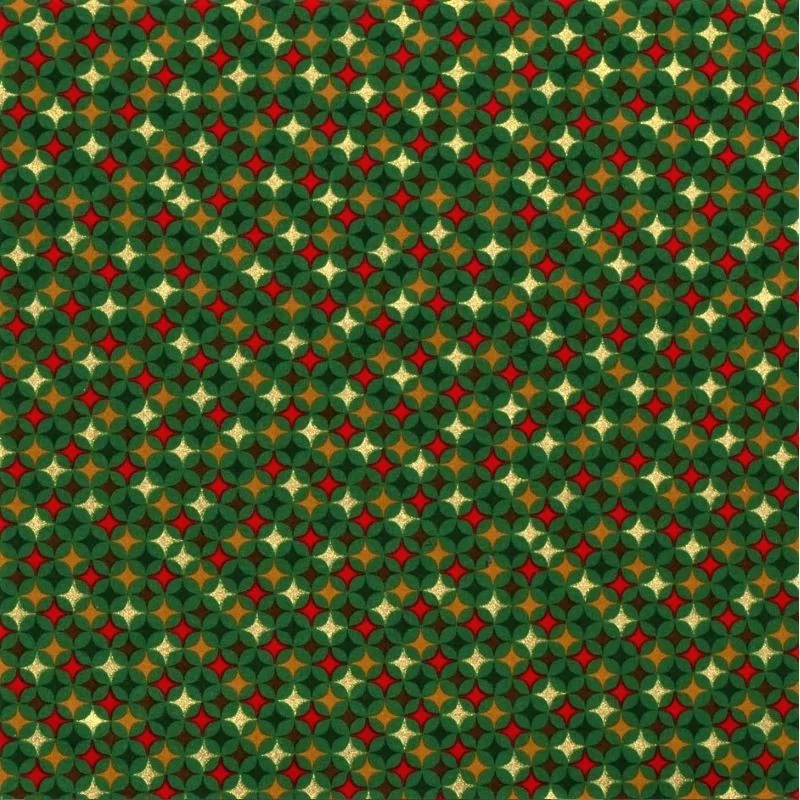 Tecido de Algodão Estrelas Douradas de Natal Fundo Verde | Tissus Loup