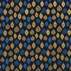 Tecido de Algodão com bolas de Natal douradas Decoração Fundo azul marinho | Tissus Loup
