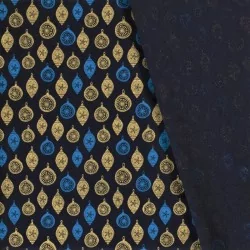 Tecido de Algodão com bolas de Natal douradas Decoração Fundo azul marinho | Tissus Loup