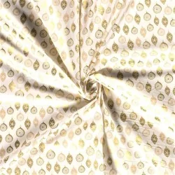 Tecido de Algodão com bolas de Natal douradas Decoração Fundo branco | Tissus Loup