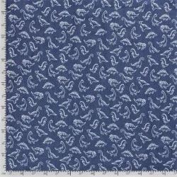 Tecido Jeans stretch azul claro com pequeno dinossauro impresso | Tissus Loup