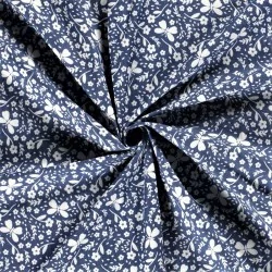 Tecido Jeans stretch estampado azul claro com borboletas e flores | Tissus Loup