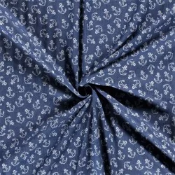 Tecido Jeans stretch azul claro impresso com âncoras | Tissus Loup