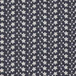 Tecido Jeans azul escuro bordado com pequenas flores | Tissus Loup
