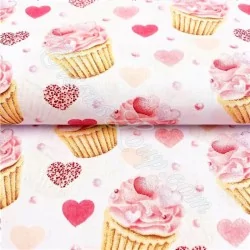 Tecido Cupcake Rosa e Coração de Algodão | Tissus Loup
