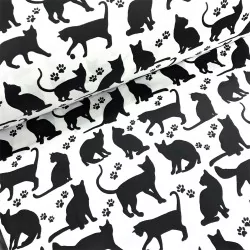 Tecido Gatos e Patas de Gato Fundo Branco | Tissus Loup