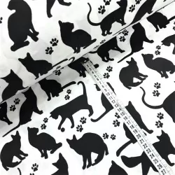 Tecido Gatos e Patas de Gato Fundo Branco | Tissus Loup