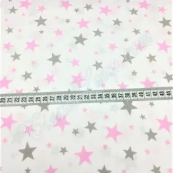 Tecido de Algodão Estrelas Rosa e Cinza | Tissus Loup