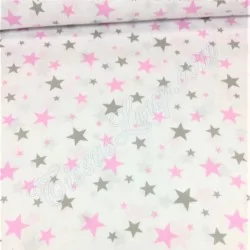 Tecido de Algodão Estrelas Rosa e Cinza | Tissus Loup
