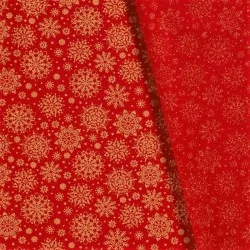Tecido de Algodão Flocos de Neve Dourados Fundo Vermelho | Tissus Loup