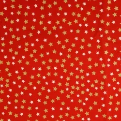 Tecido de Algodão Estrelas Douradas e Brancas Fundo Vermelho | Tissus Loup