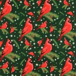 Tecido de Algodão Pássaro de Natal Vermelho-Garganta fundo verde | Tissus Loup