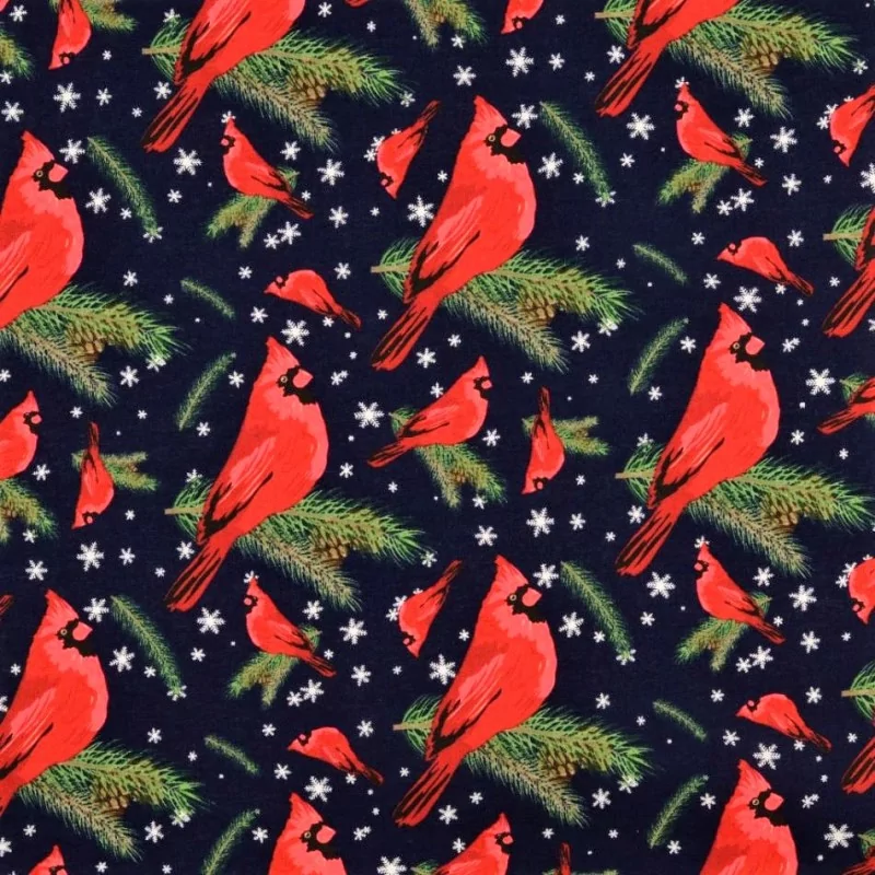 Tecido de Algodão Pássaro de Natal Vermelho-Gorge fundo azul marinho | Tissus Loup
