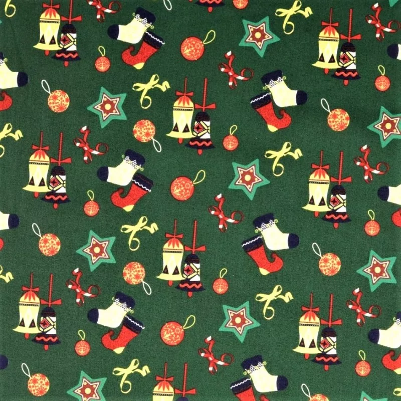 Tecido de Algodão Decoração de Natal fundo verde | Tissus Loup