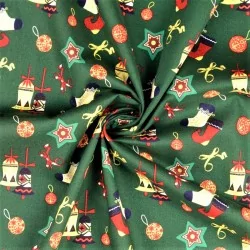 Tecido de Algodão Decoração de Natal fundo verde | Tissus Loup