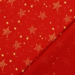 Tecido de Algodão Estrelas Douradas Fundo Vermelho | Tissus Loup