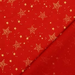 Tecido de Algodão Estrelas Douradas Fundo Vermelho | Tissus Loup