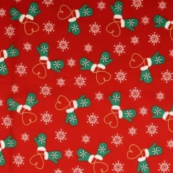 Tecido de Algodão Luvas de Natal Fundo Vermelho | Tissus Loup