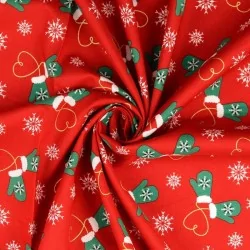 Tecido de Algodão Luvas de Natal Fundo Vermelho | Tissus Loup