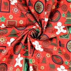 Tecido de Algodão Natal Mágico Fundo Vermelho | Tissus Loup