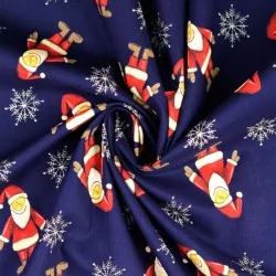 Tecido de Algodão Papai Noel fundo azul marinho | Tissus Loup
