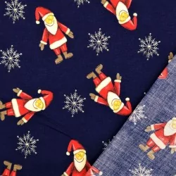 Tecido de Algodão Papai Noel fundo azul marinho | Tissus Loup