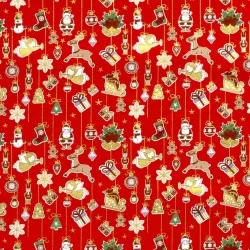 Tecido de Algodão Decoração de Natal fundo vermelho |Tissus Loup