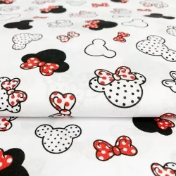 Tecido de Algodão Minnie-Mickey-Mouse Pequena Cabeça Laço Vermelho | Tissus Loup