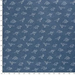 Tecido Jeans stretch azul claro dinossauros origami | Tissus Loup
