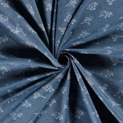 Tecido Jeans stretch azul claro dinossauros origami | Tissus Loup