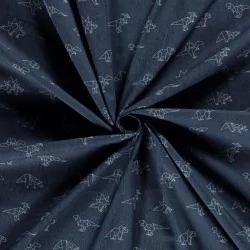 Tecido Jeans stretch azul escuro dinossauros origami | Tissus Loup