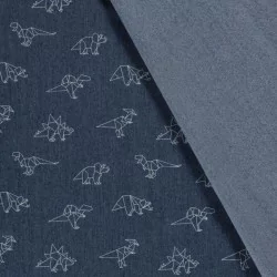 Tecido Jeans stretch azul escuro dinossauros origami | Tissus Loup