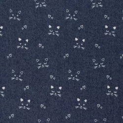 Tecido Jeans stretch azul escuro gatos | Tissus Loup