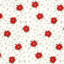 Tecido de Algodão Flor estrela vermelha de Natal fundo branco | Tissus Loup