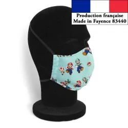 Máscara de proteção barreira Mario Luigi turquesa design moderno reutilizável AFNOR | Tissus Loup