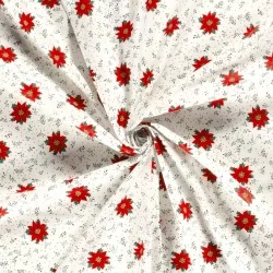 Tecido de Algodão Flor estrela vermelha de Natal fundo branco | Tissus Loup
