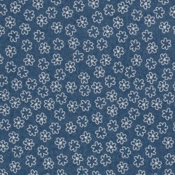 Tecido Jeans stretch azul claro com flores brancas impressas | Tissus Loup