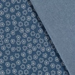 Tecido Jeans stretch azul claro com flores brancas impressas | Tissus Loup
