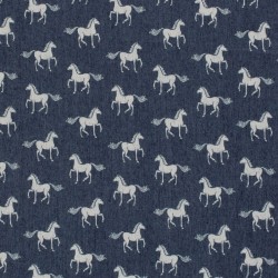 Tecido Jeans stretch azul escuro cavalos | Tissus Loup