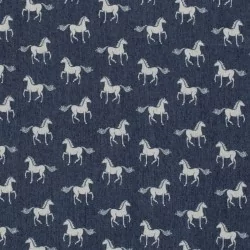 Tecido Jeans stretch azul escuro cavalos | Tissus Loup