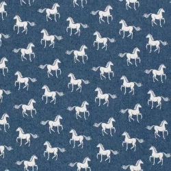 Tecido Jeans stretch azul claro cavalos | Tissus Loup