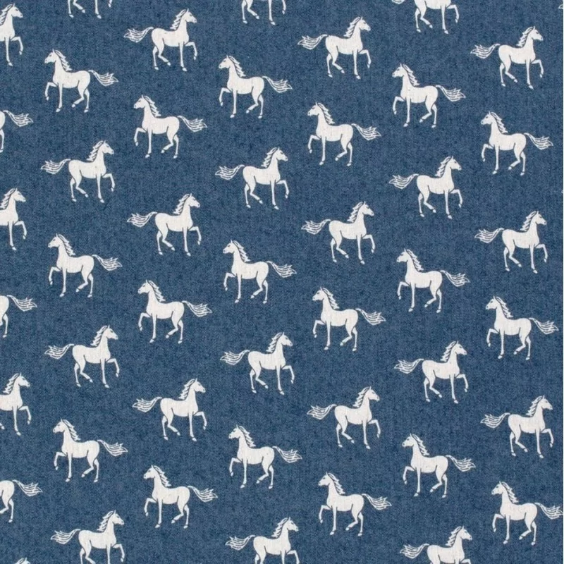 Tecido Jeans stretch azul claro cavalos | Tissus Loup