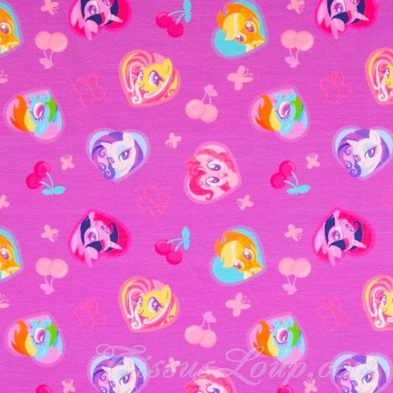 Tecido Jersey algodão My Little Pony Fundo roxo rosa Meu Pequeno Pônei | Tissus Loup