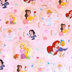 Tecido de Algodão Princesas Disney Fundo Rosa Pó | Tissus Loup