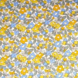 Tecido de Algodão Pequenas Flores Amarelas e Azuis | Tecidos Lobo