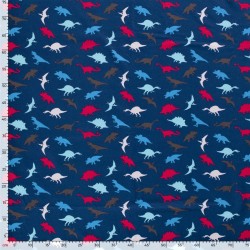 Tecido Jersey algodão Dinossauros Fundo Azul Marinho | Tecidos Lobo